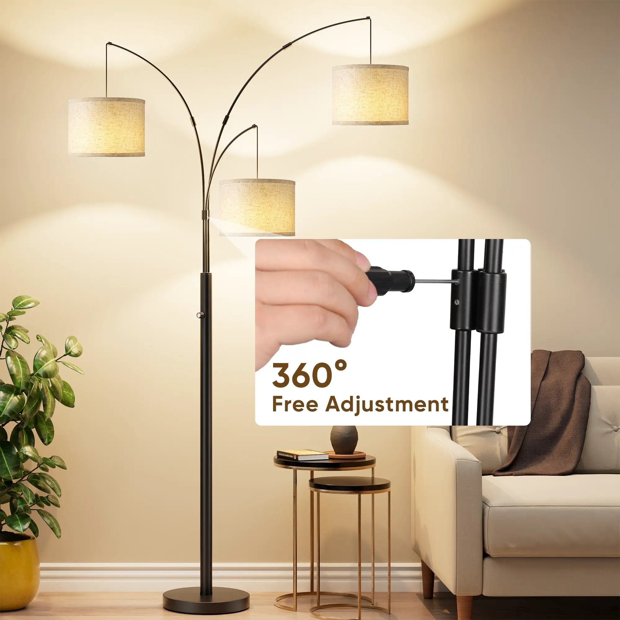 Three-Color Temperature & Dimmable Three-Head Floor Lamp by HouseOfZazla