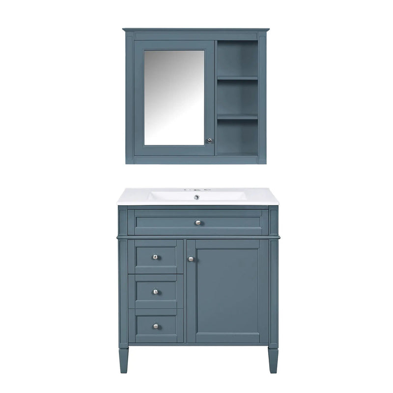 Bathroom Vanity With Medicine Cabinet, Royal Mirror Cabinet, Modern Bathroom Storage Cabinet With 2 Soft Closing Doors And 4 Drawers by HouseOfZazla
