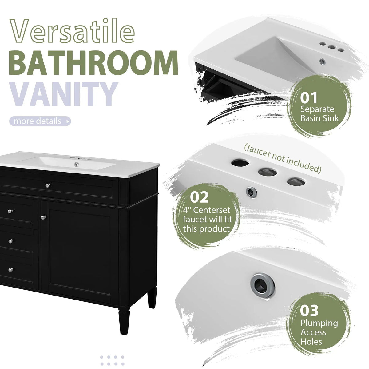 Bathroom Vanity With Mirror Cabinet, Single Sink With 2 Soft Closing Doors And 4 Drawers, photo 33 of 35