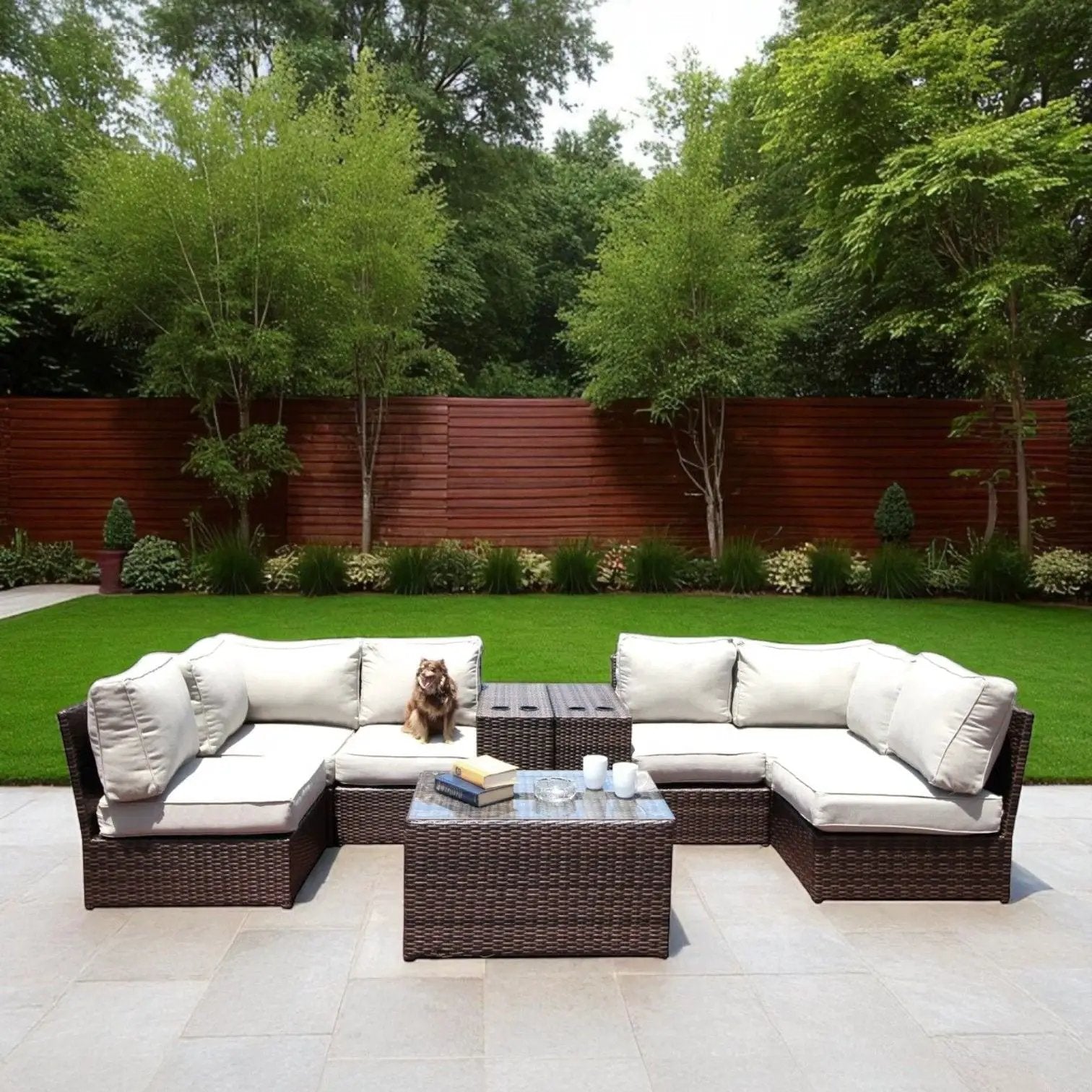 Comfortable Modern Patio Rattan Sectional Set With Cushions by HouseOfZazla