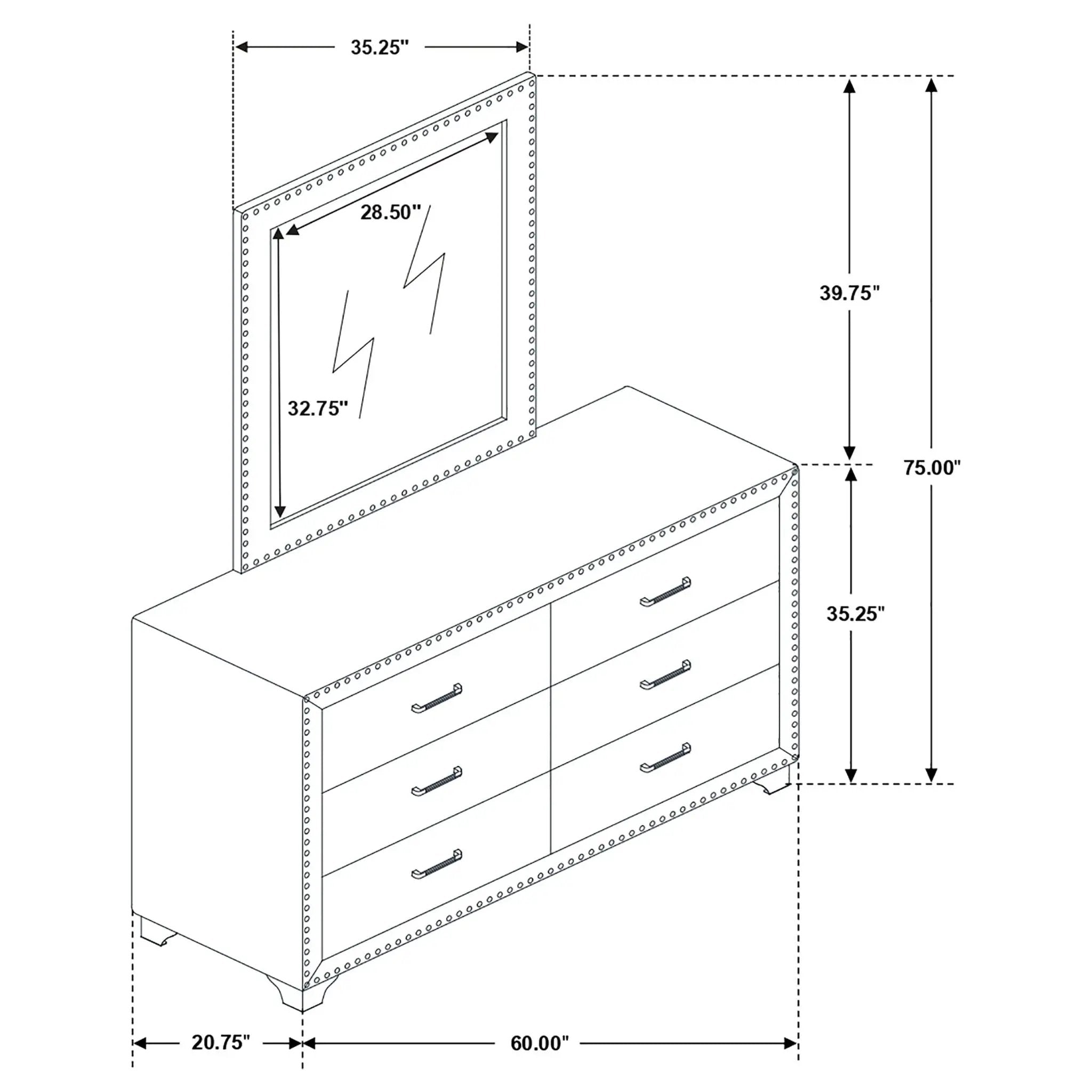 Melody 6-drawer Upholstered Dresser with Mirror Pacific Blue by Unique Piece Furniture