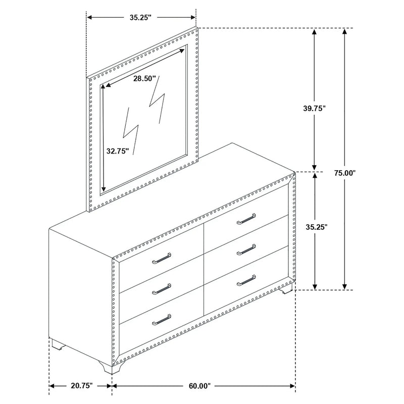 Melody 6-drawer Upholstered Dresser with Mirror Pacific Blue by Unique Piece Furniture