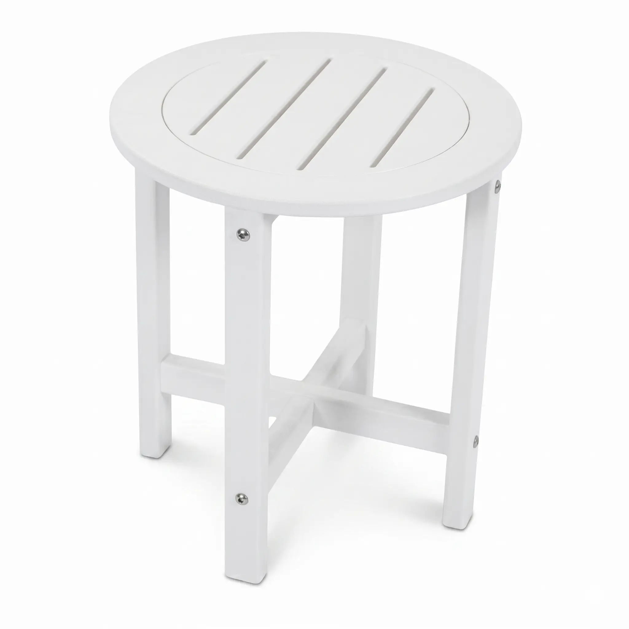 White HDPE Outdoor Side Table, 16 in. Round All-Weather Patio End Table by HouseOfZazla
