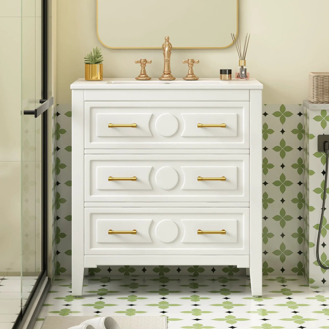 Retro Bathroom Vanity With Sink Combo, Free Standing Single Set With 3 Drawers by HouseOfZazla