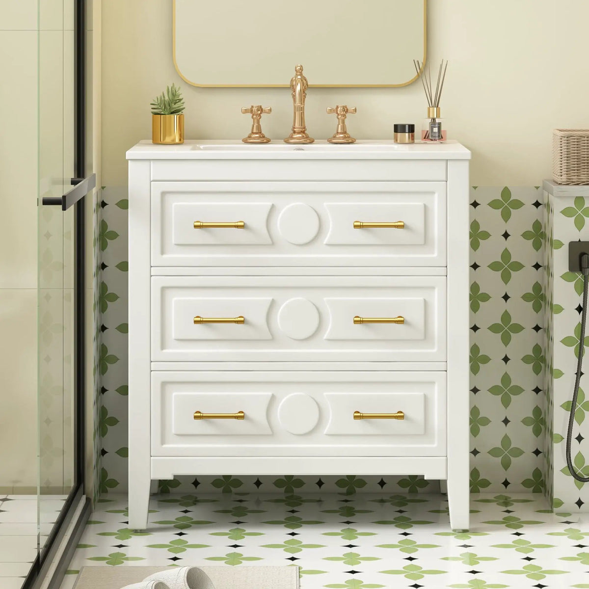 Retro Bathroom Vanity With Sink Combo, Free Standing Single Set With 3 Drawers, photo 20 of 21