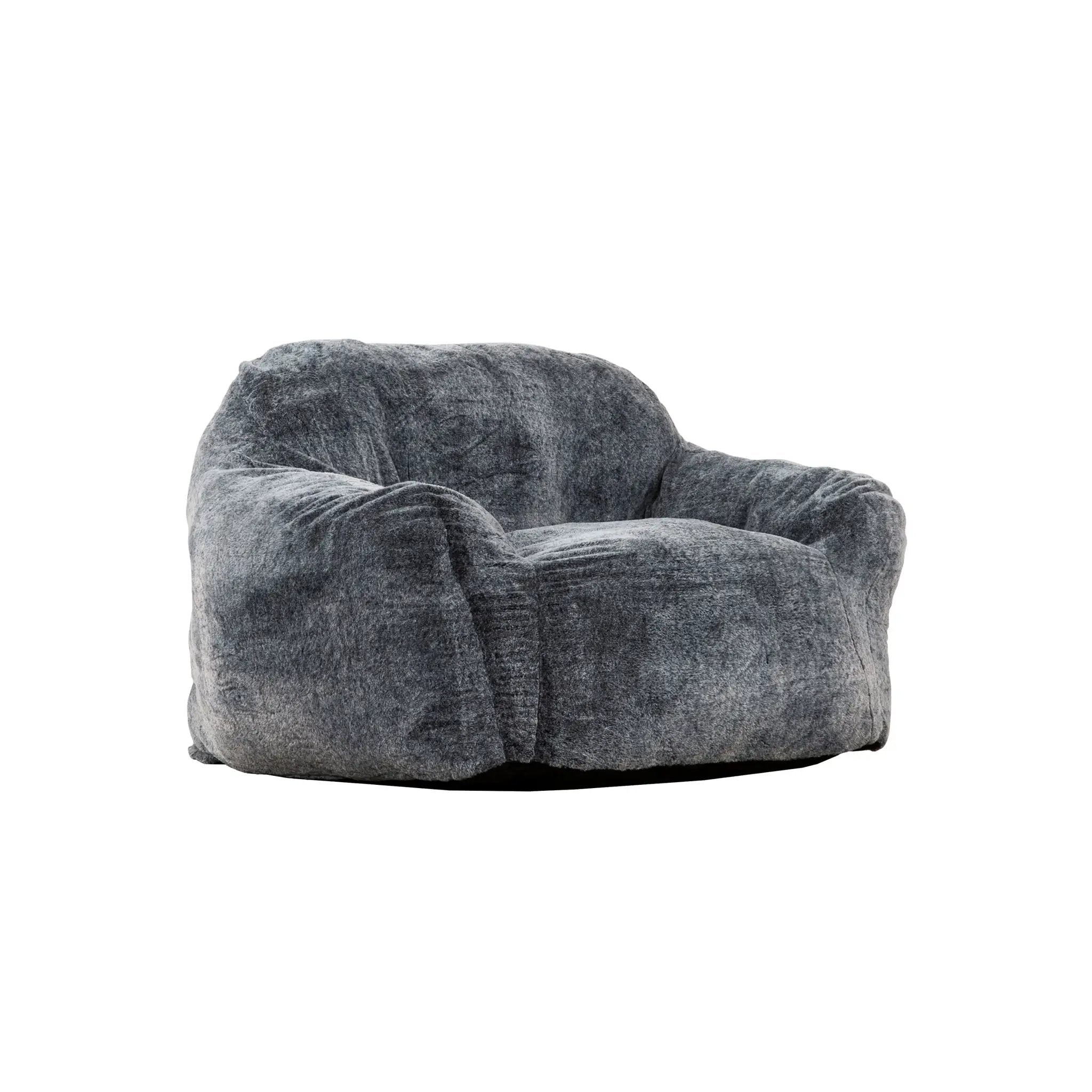Living Room Bean Bag Sofa Chair With Memory Foam Fillings, Soft Upholstered Bean Bag Armchair - Black / Gray by HouseOfZazla