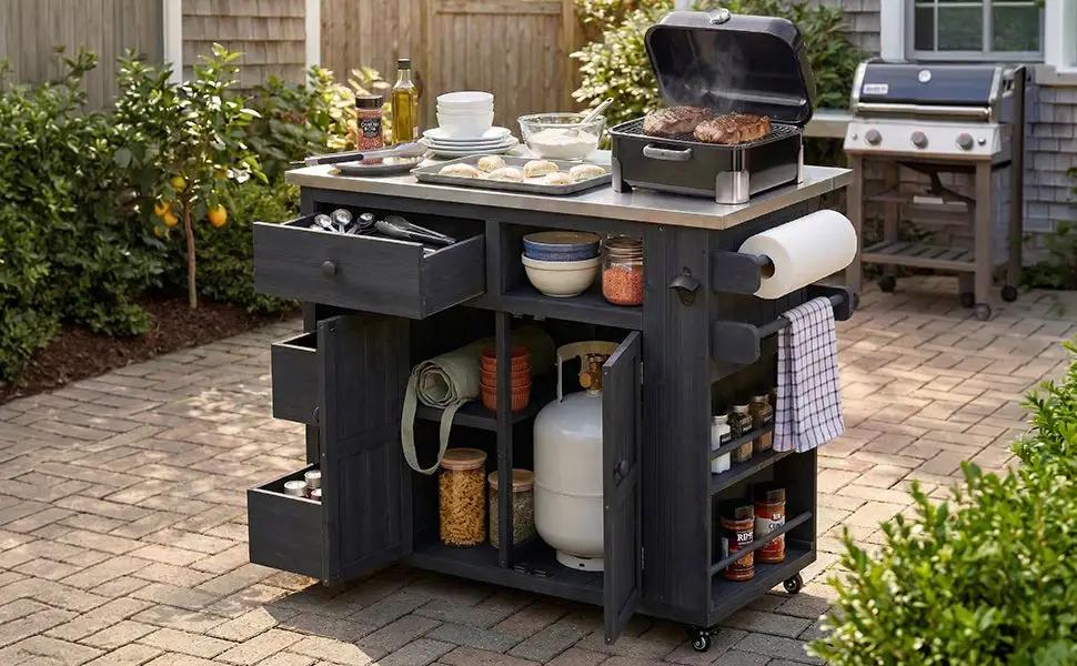 TOPMAX Outdoor Solid Wood Extendable Kitchen Island by HouseOfZazla