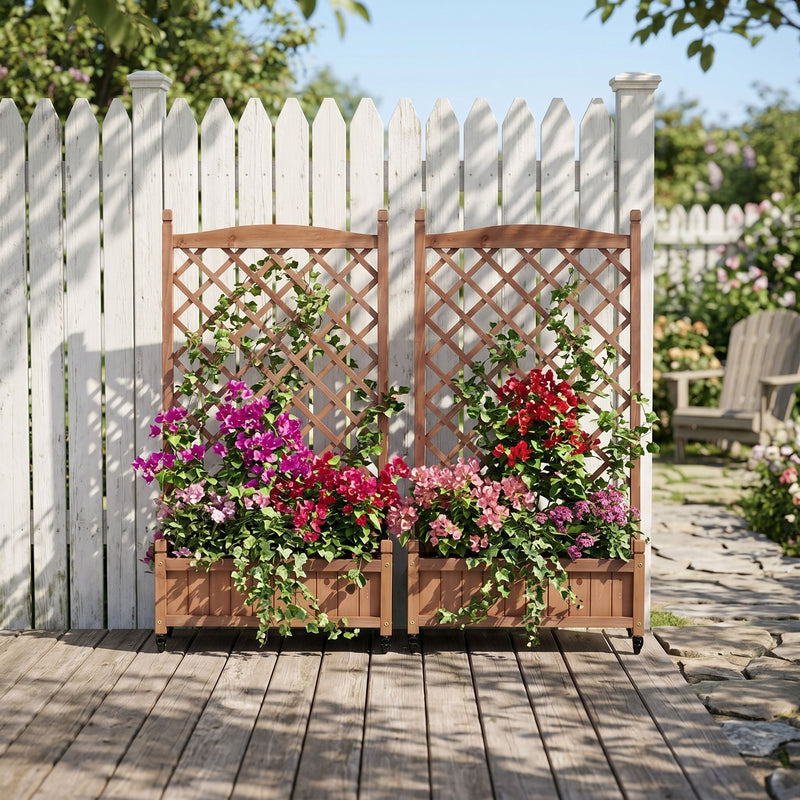 Raised Garden Bed with Trellis 2 Pack – Solid Wood Planter & Plant Stand, Brown, photo 12 of 17