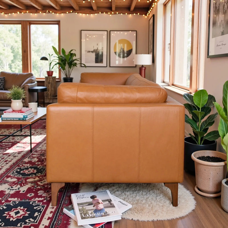 Bellrose Mid-Century Modern Genuine Leather Sofa by HouseOfZazla
