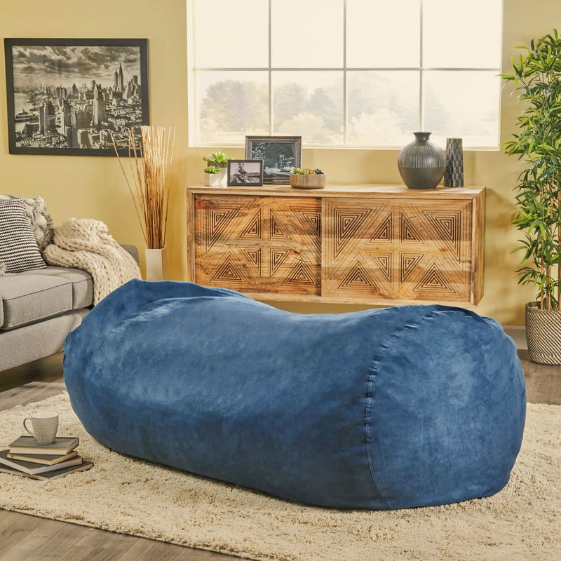 Marlin - 6.5 Foot Cylindrical Bean Bag With Removable Suede Cover - Midnight Blue by HouseOfZazla