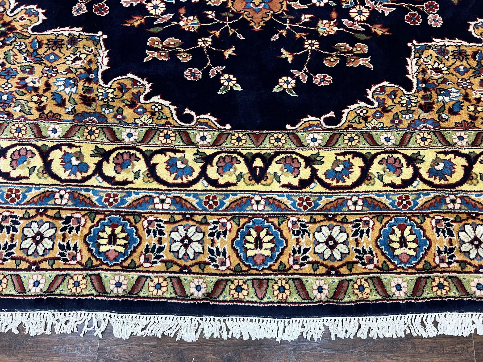 Indo Persian Rug 12x15, Mahal Sarouk Rug 12 x 15, Wool Hand Knotted Vintage Carpet, Navy Blue, Oversized Rug, Center Medallion by Jewel Rugs