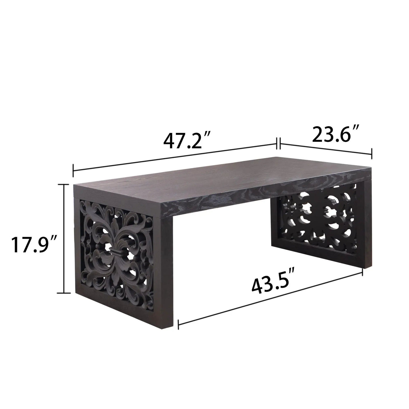 Rustic Carved Wood Coffee Table, Handcrafted Look With Ornate Side Panels by HouseOfZazla
