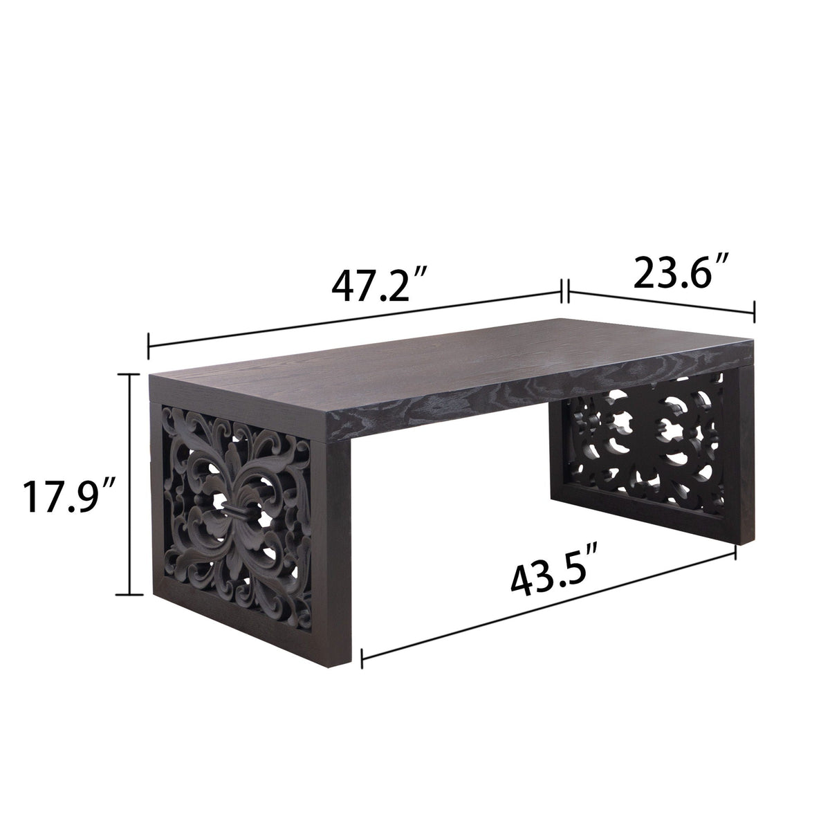 Rustic Carved Wood Coffee Table with Handcrafted Look - Light Brown or Black, photo 5 of 8