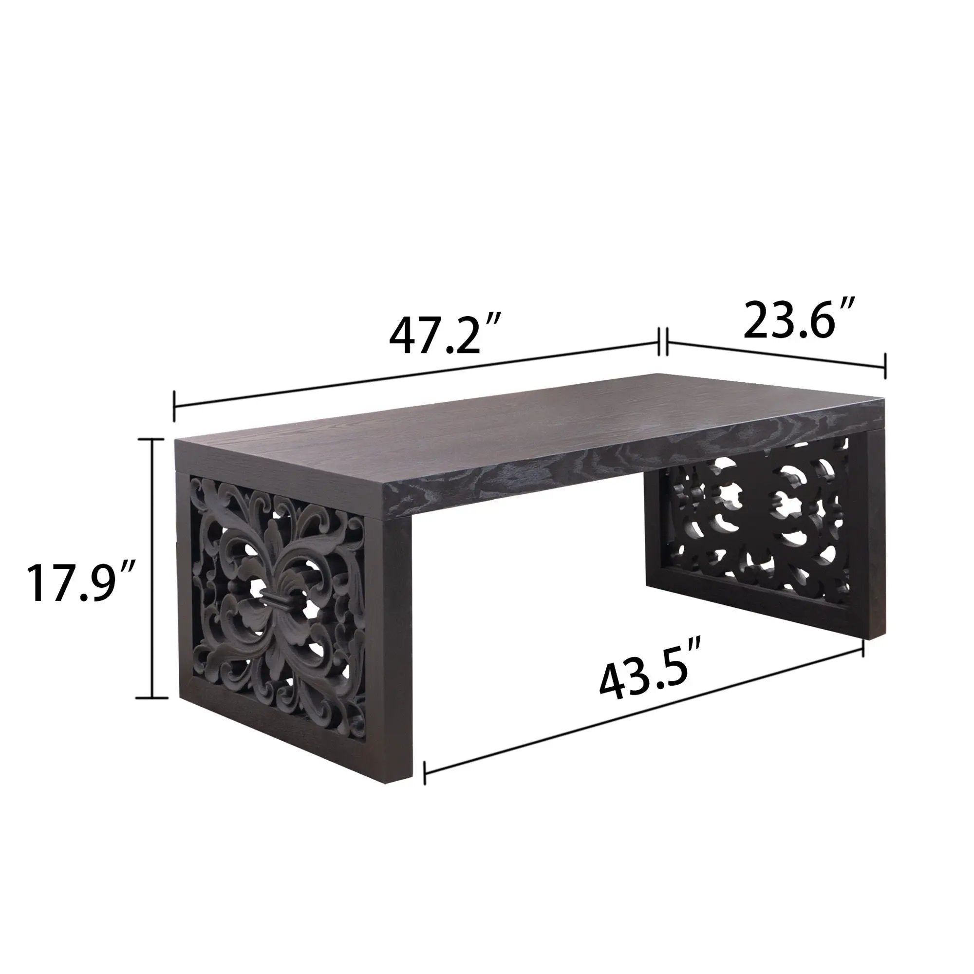 Rustic Carved Wood Coffee Table, Handcrafted Look With Ornate Side Panels by HouseOfZazla
