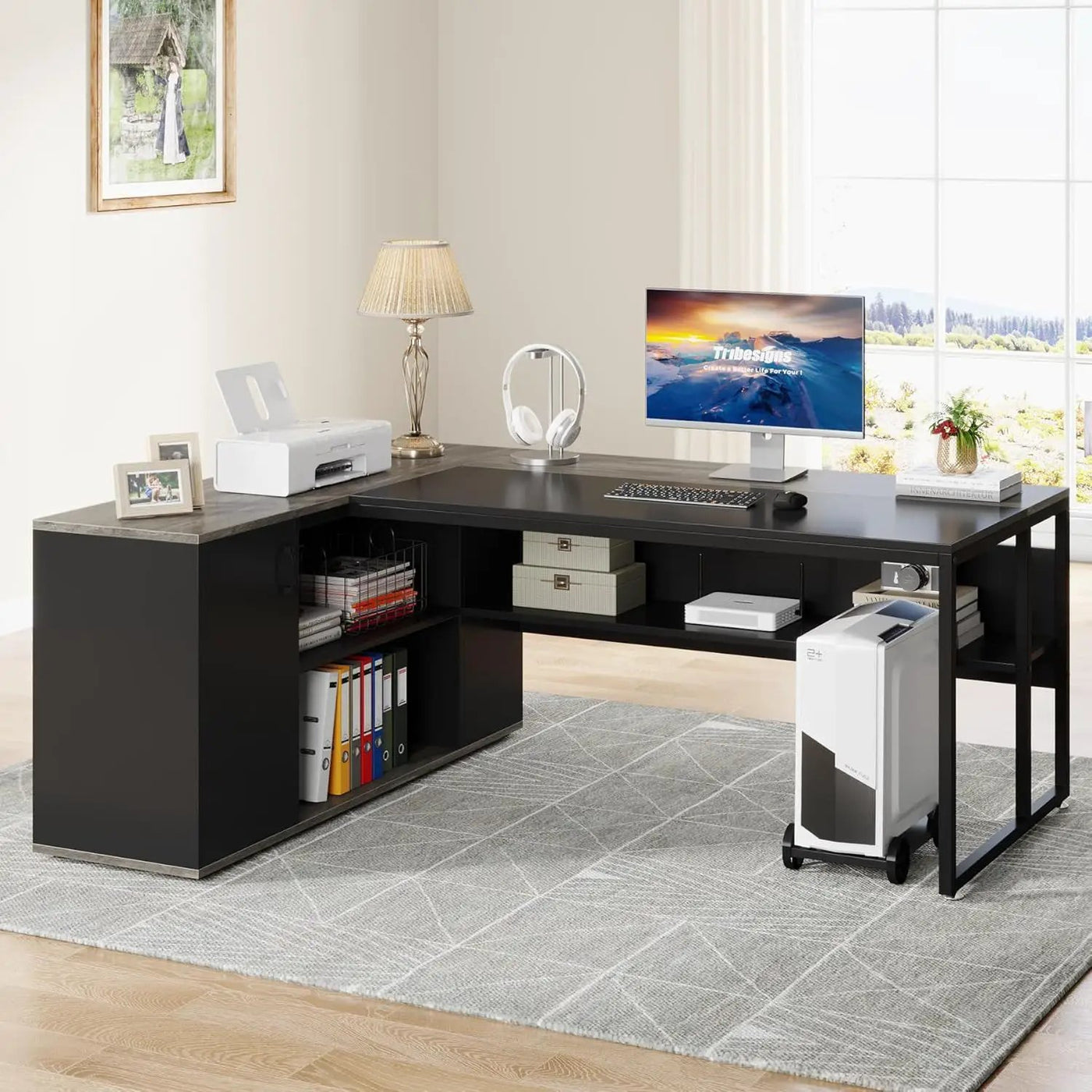 L-Shaped Executive Desk With Cabinet Storage by HouseOfZazla