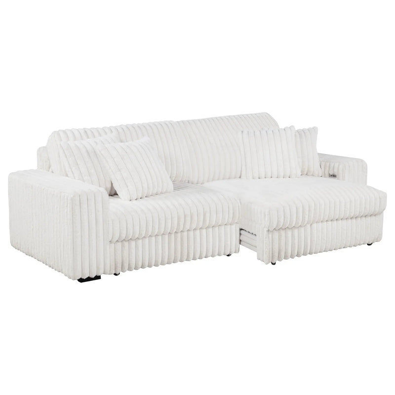 Jacana Corduroy Upholstered Dual Power Chaise Sofa Ivory by Unique Piece Furniture