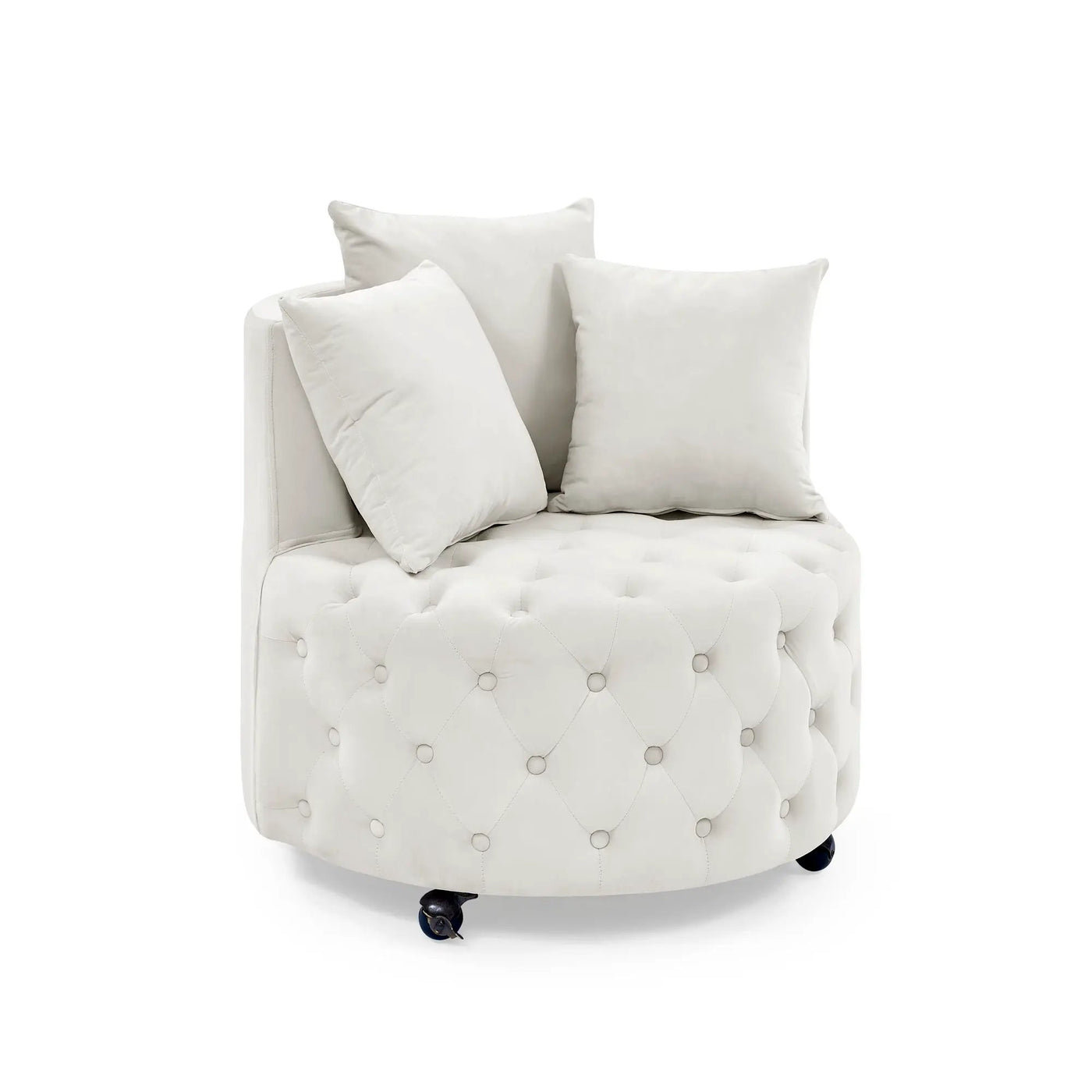 Modern Upholstered Swivel Chair With Button Tufted Design And Movable Wheels by HouseOfZazla