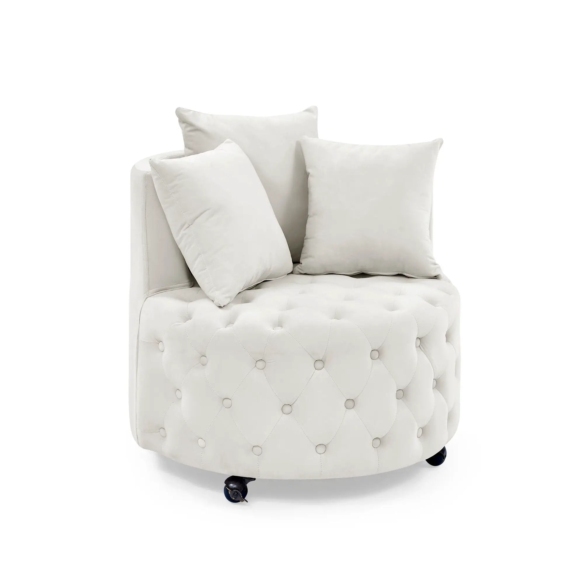 Modern Upholstered Swivel Chair With Button Tufted Design And Movable Wheels by HouseOfZazla