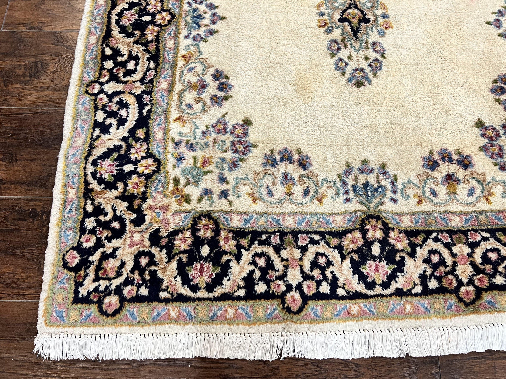 Persian Kirman Rug 4x7, Wool Hand Knotted Antique Carpet, Beige, Semi Open Field Medallion Rug, Traditional Handmade Oriental Rug by Jewel Rugs