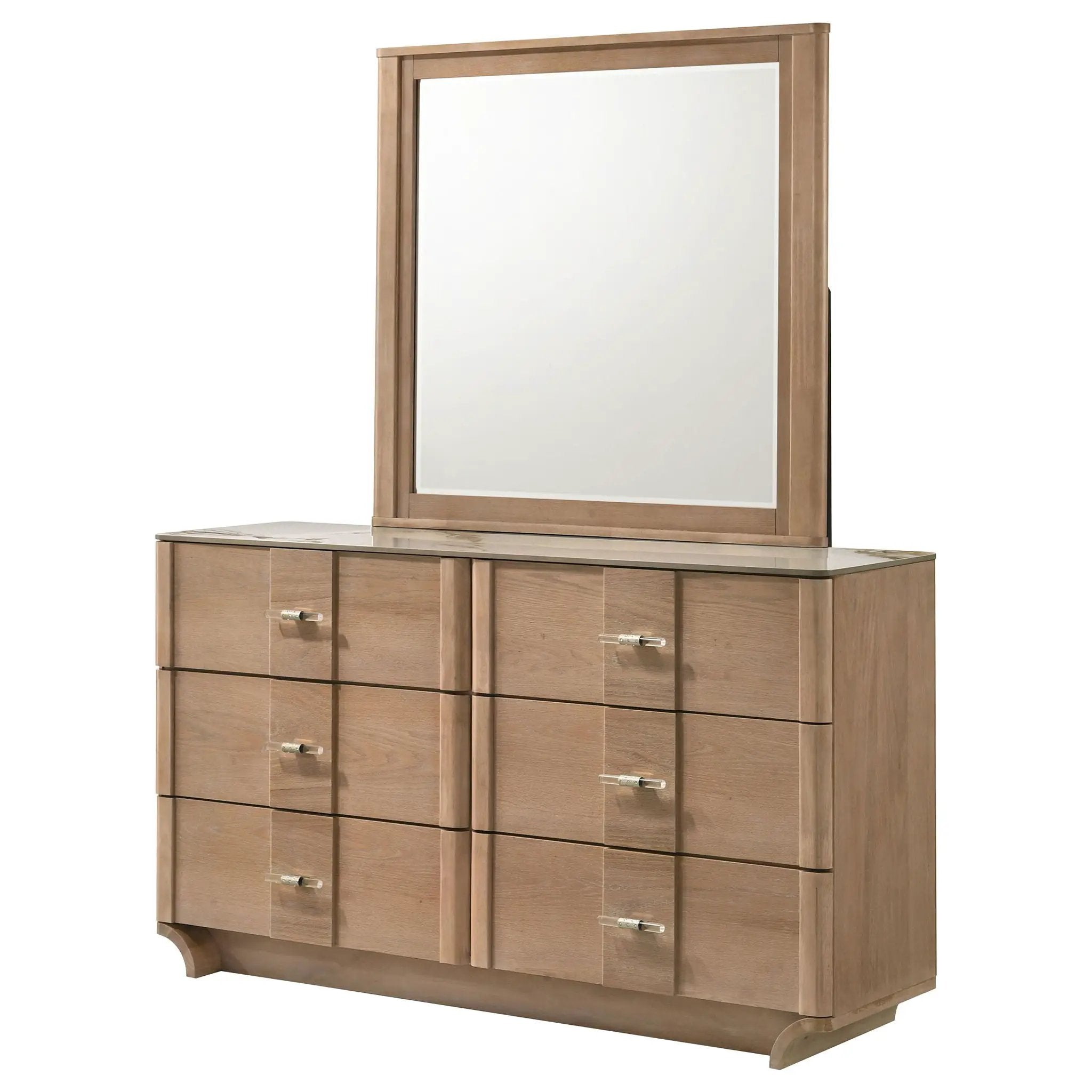 Leanne 6-drawer Sinter Stone Top Dresser and Mirror Light Oak by Unique Piece Furniture