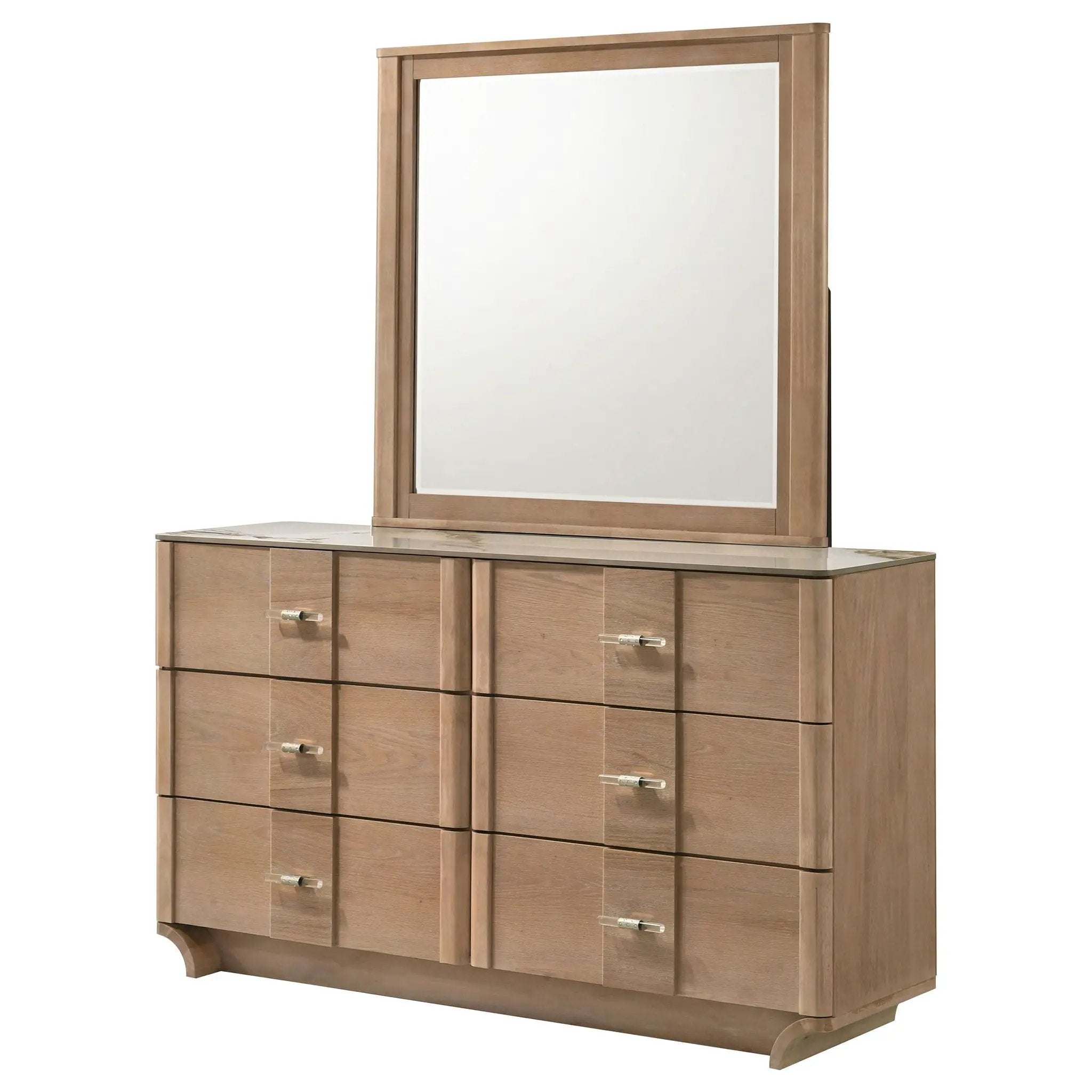 Leanne 6-drawer Sinter Stone Top Dresser and Mirror Light Oak by Unique Piece Furniture
