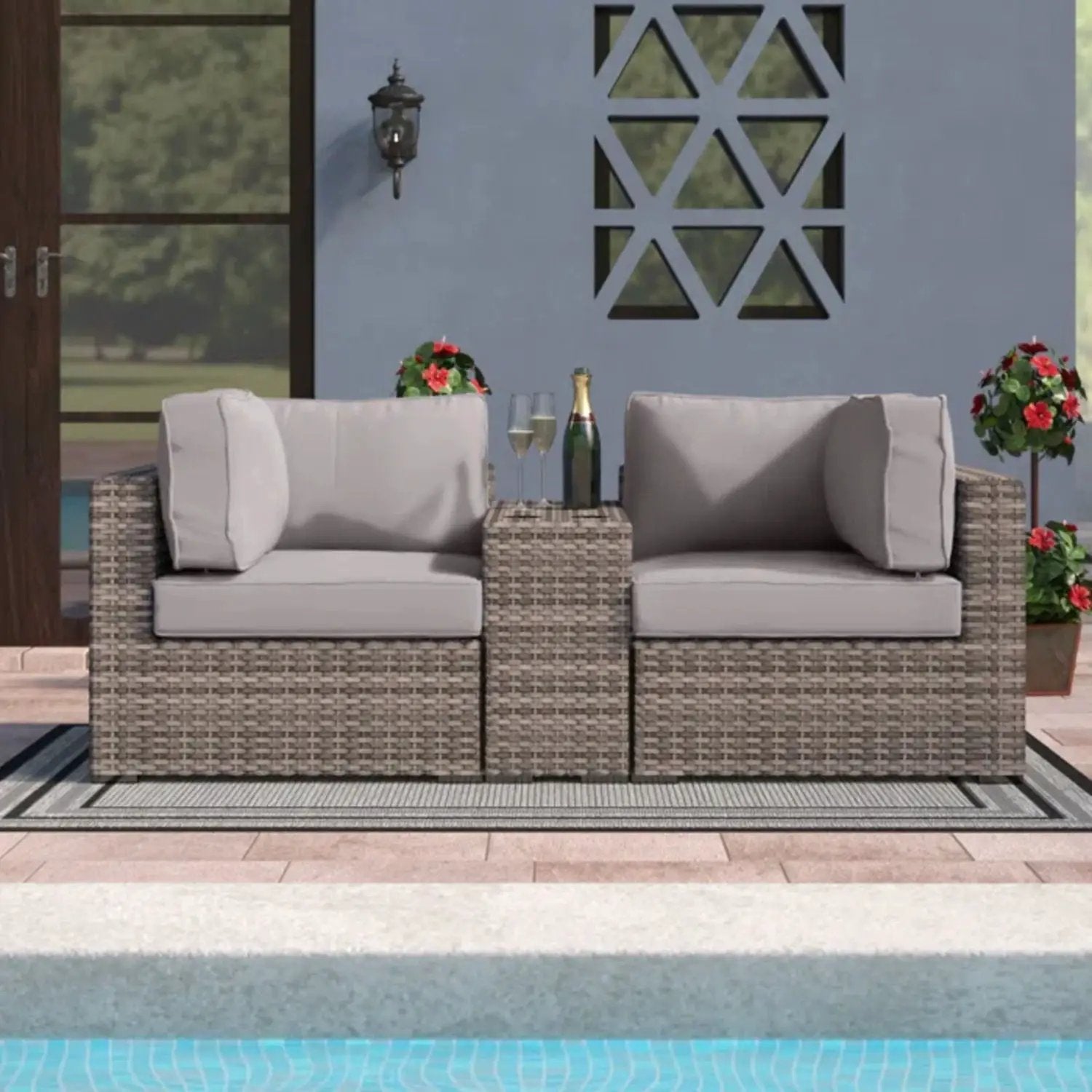 Handcrafted Outdoor Loveseat With Wicker Seating by Unique Piece Furniture