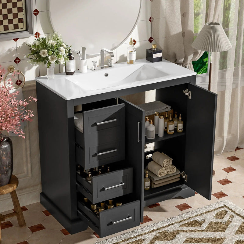 Bathroom Vanity With Sink, Soft Close Doors, Adjustable Shelf & 3 Drawers by HouseOfZazla