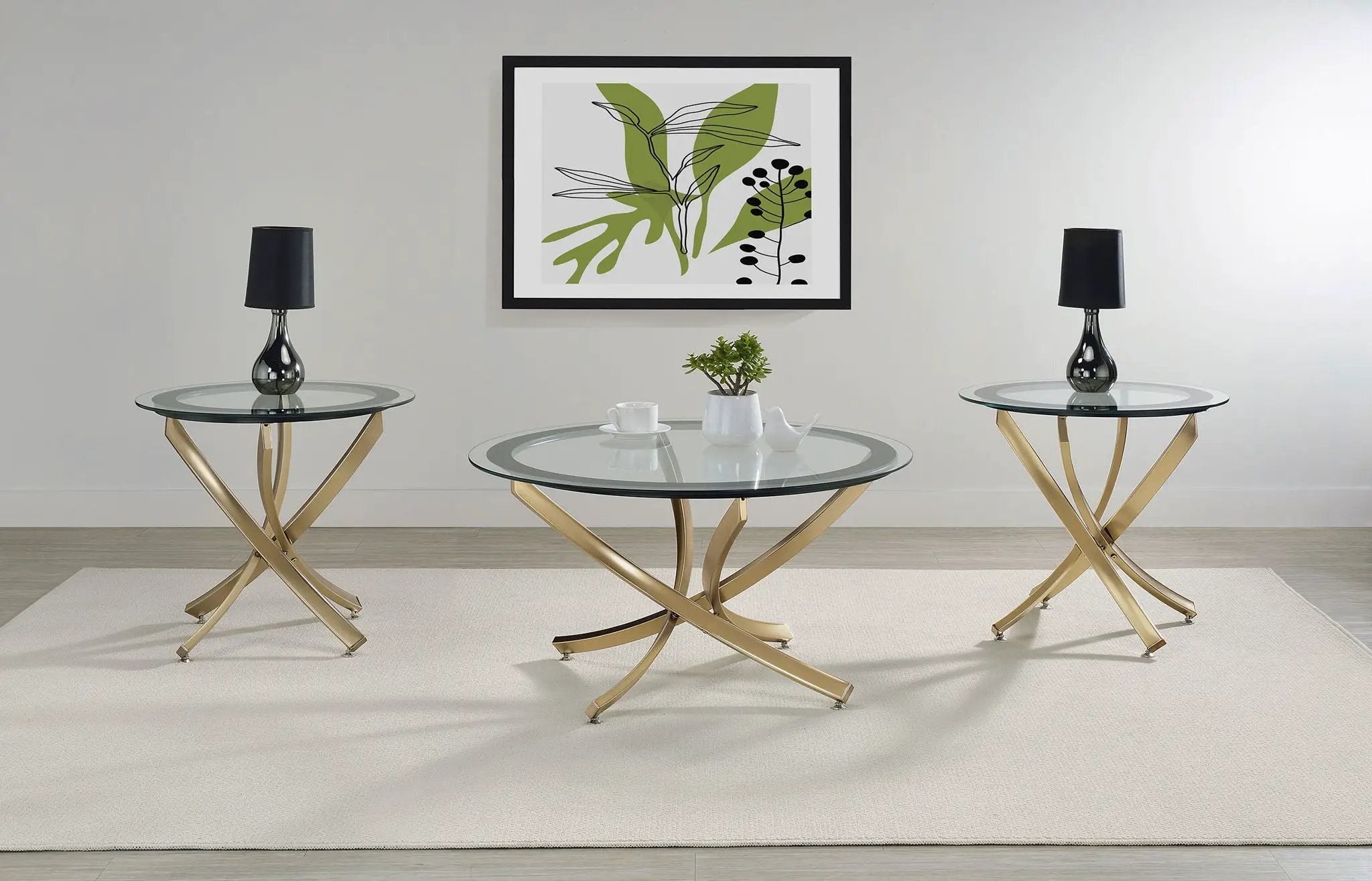 Brooke Round Glass Top Coffee Table Metal Base Brass by Unique Piece Furniture