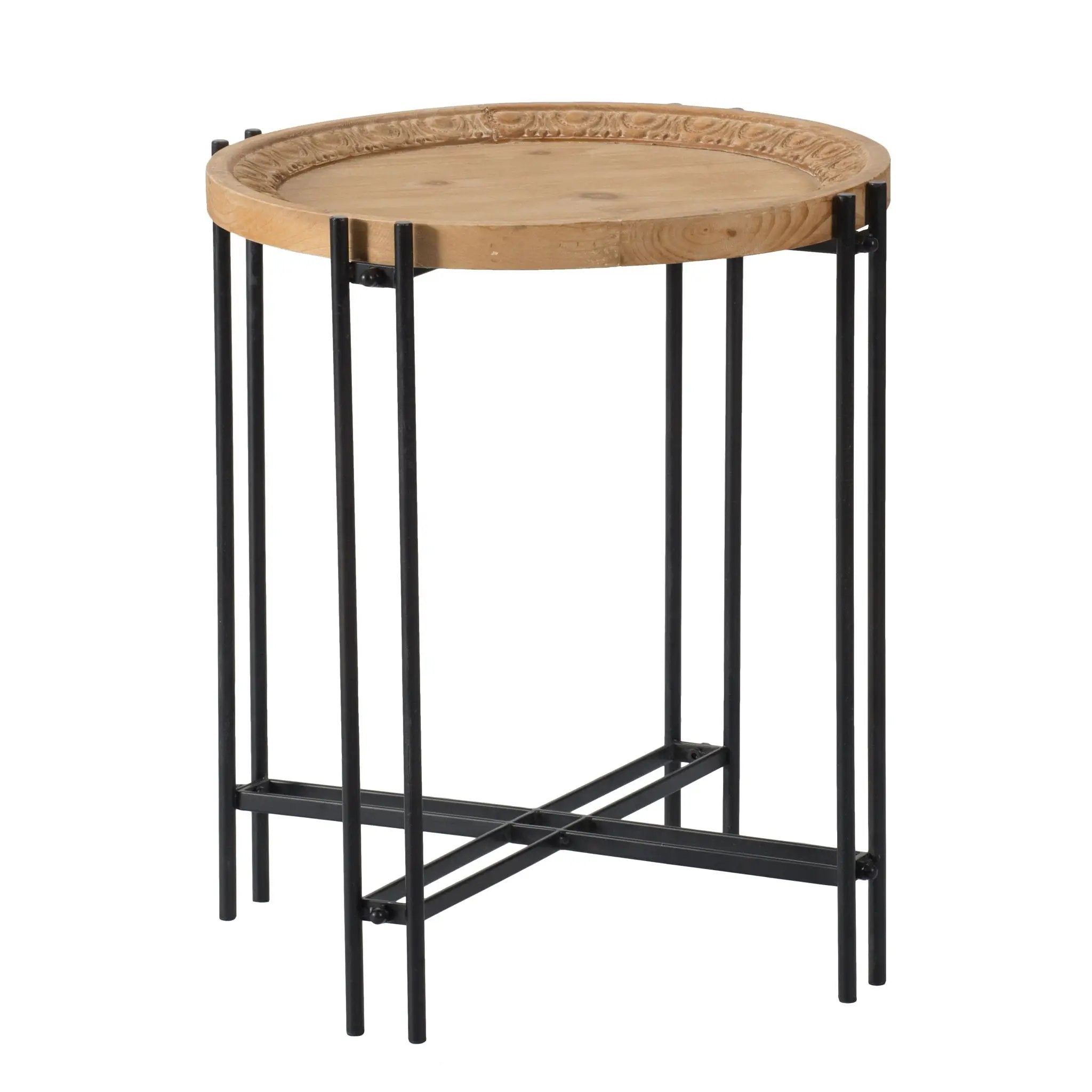 Round Side Table With Wood Top, End Table For Living Room Bedroom - Black Brown by Unique Piece Furniture