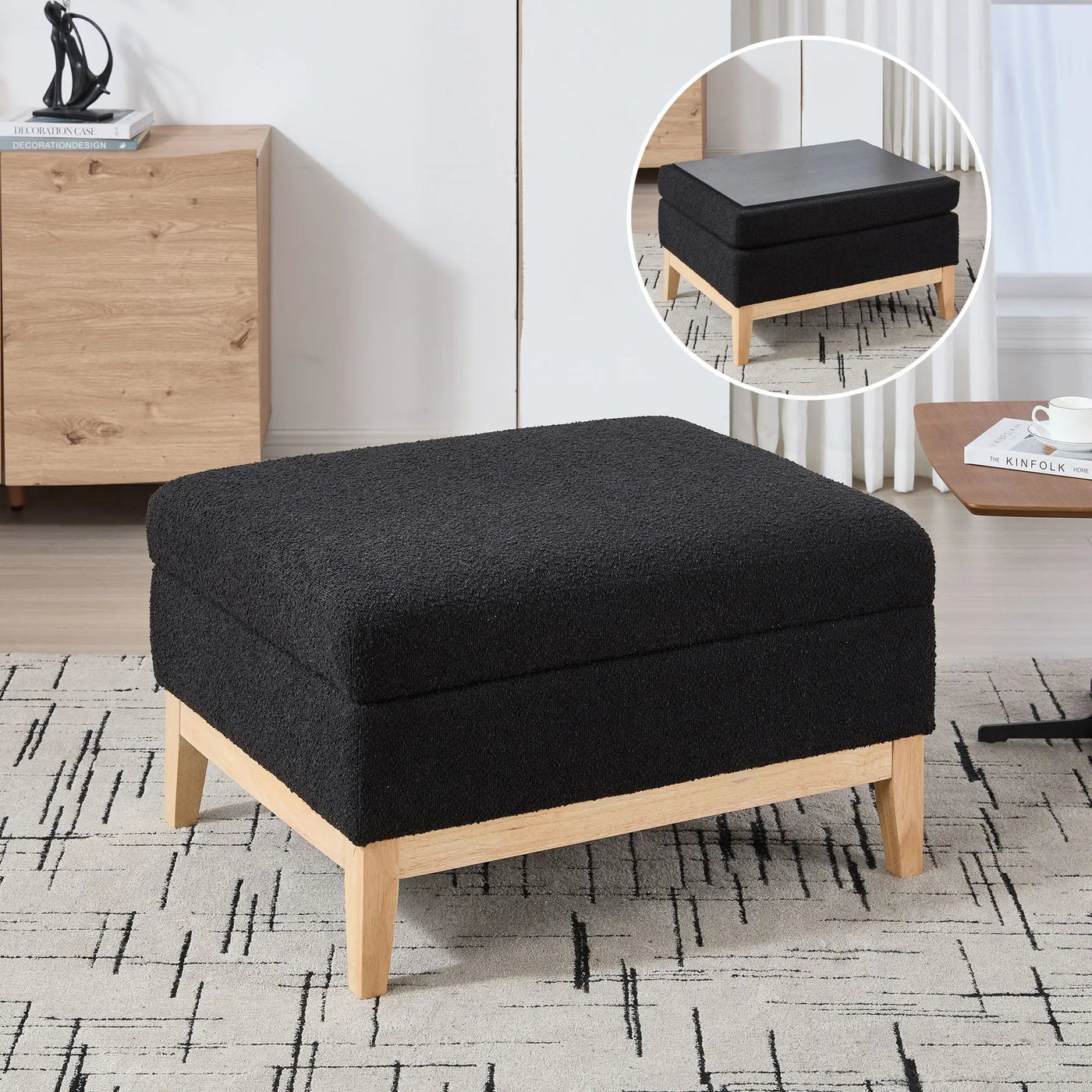 Upholstered Storage Ottoman With Reversible Lid Coffee Table, Foot Stool by HouseOfZazla