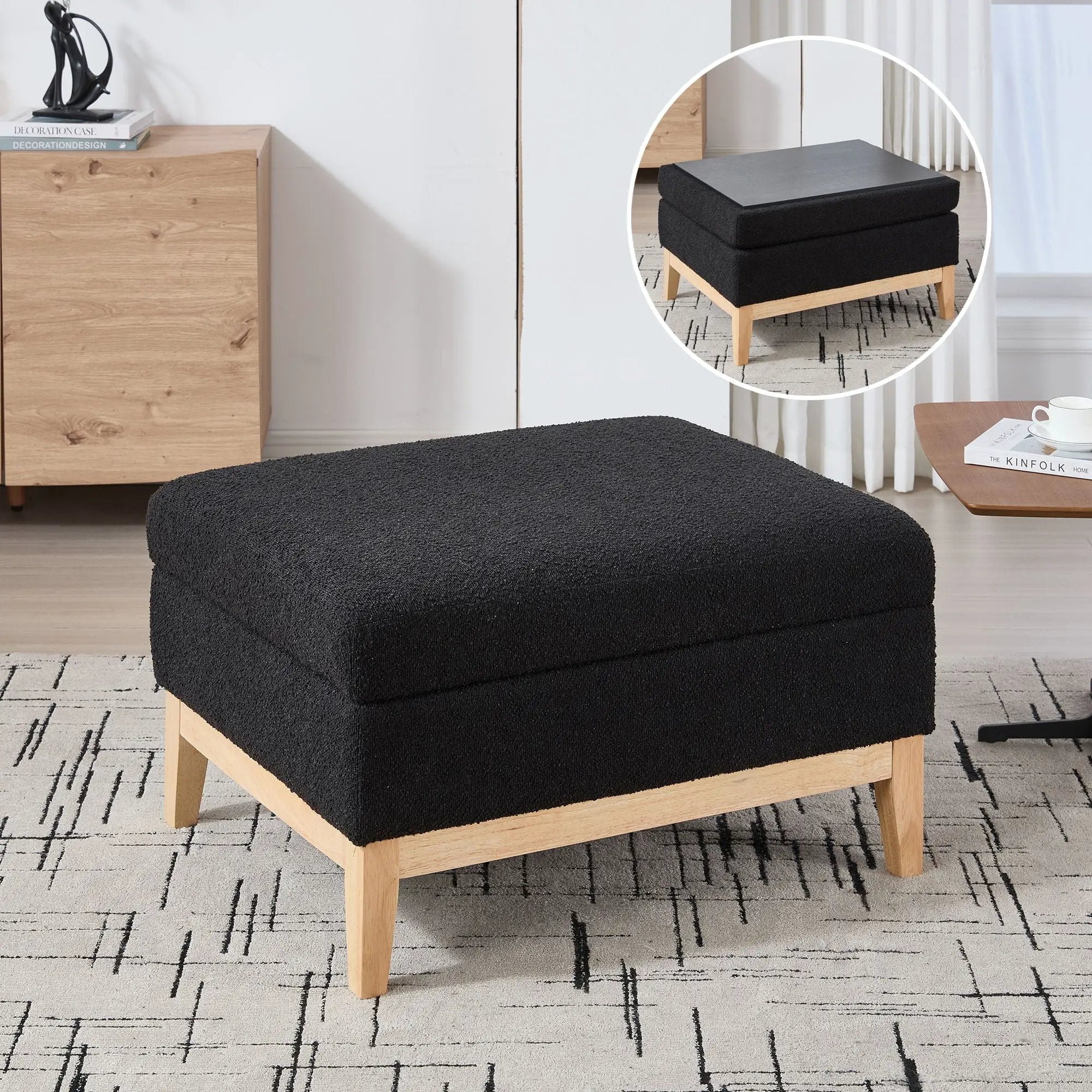 Upholstered Storage Ottoman With Reversible Lid Coffee Table, Foot Stool by HouseOfZazla