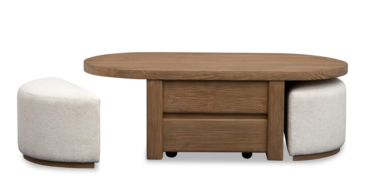 Hayden - Lift Top Storage Cocktail Table With Casters And Two Upholstered Stools - Golden Oat, photo 5 of 7