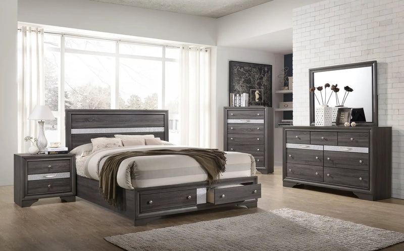 Traditional Queen 5 Piece Storage Bedroom Set in Gray Wood by HouseOfZazla