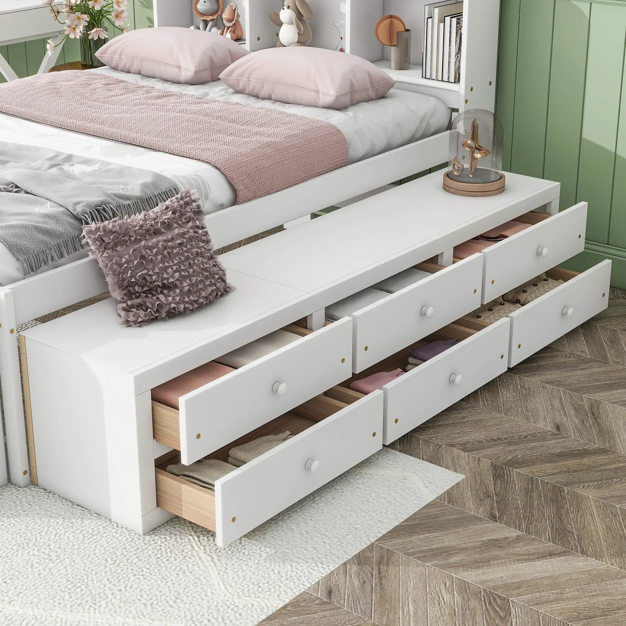 Bed With Bookcase Headboard, Under Bed Storage Drawers And Bed End Storage Case by HouseOfZazla