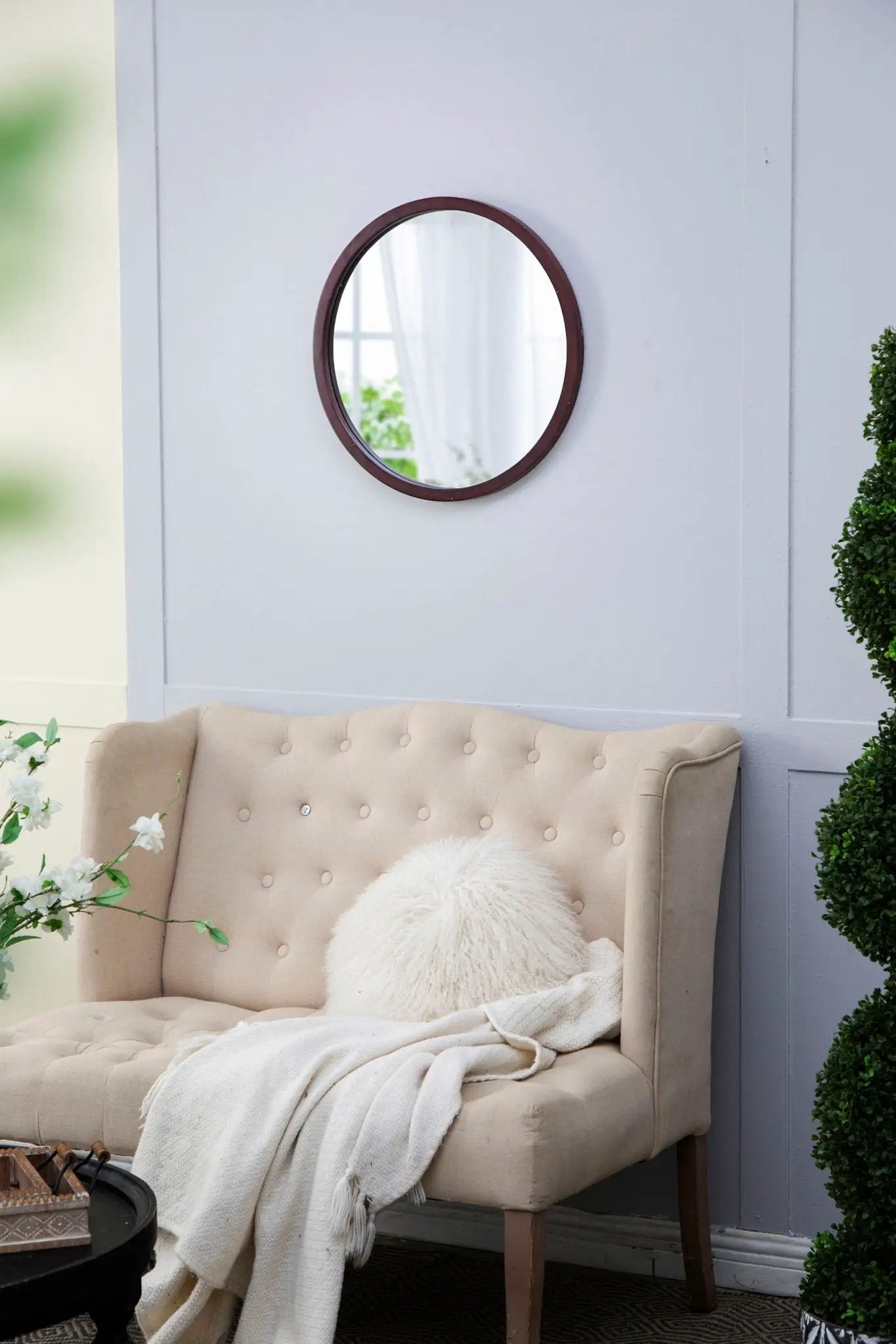 Circle Wall Mirror With Wooden Frame for Living Room by HouseOfZazla