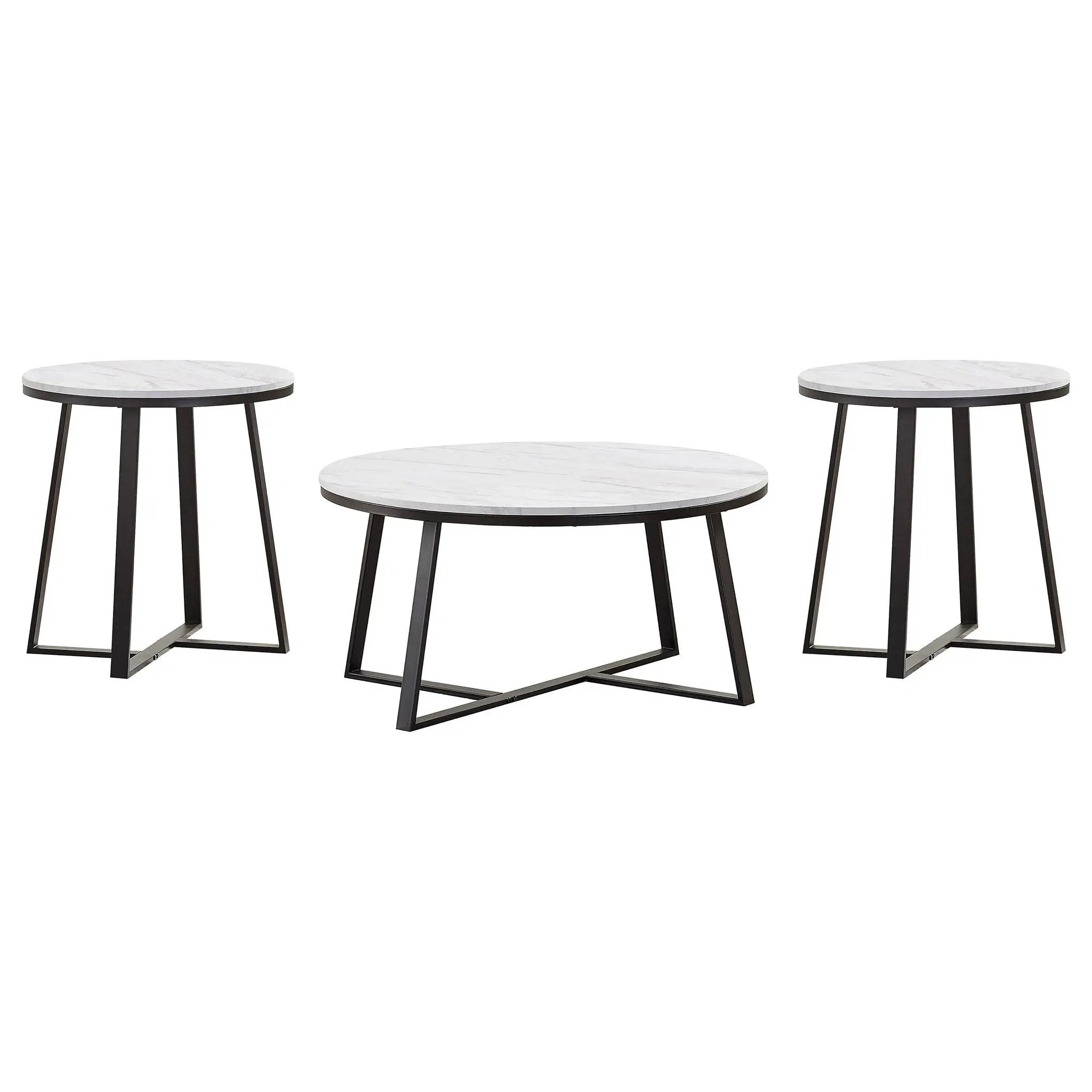 Hugo 3-piece Coffee and End Table Set White Faux Marble by Unique Piece Furniture