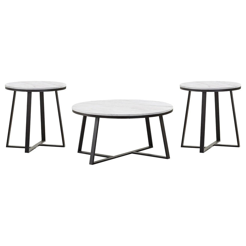 Hugo 3-piece Coffee and End Table Set White Faux Marble by Unique Piece Furniture