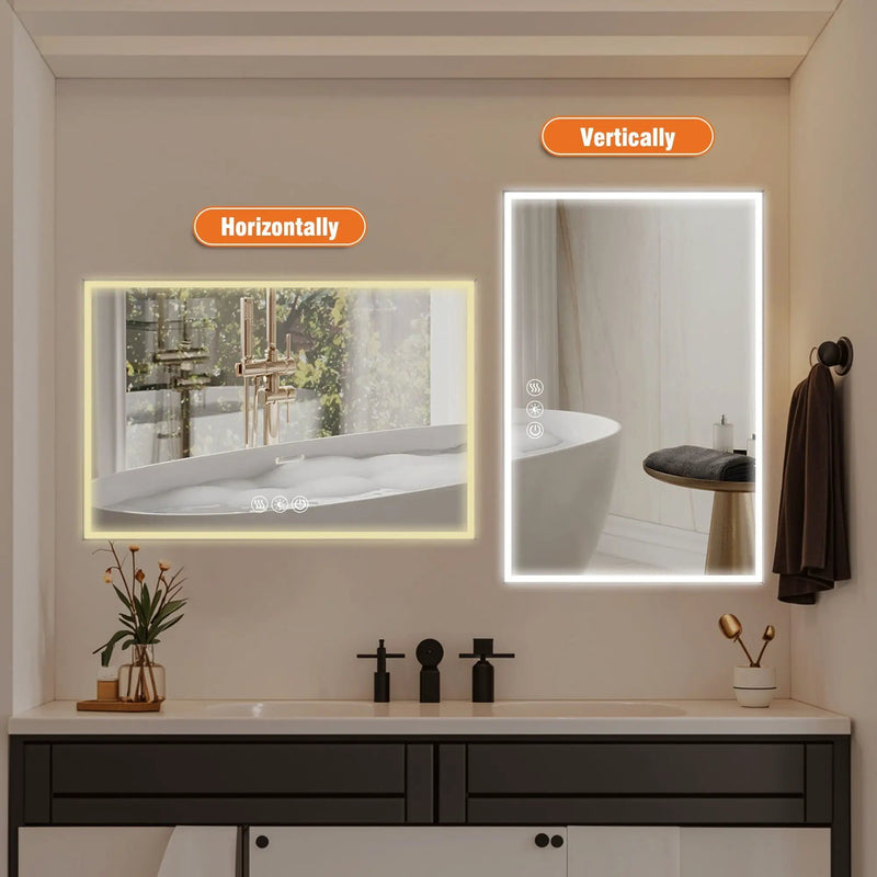 Modern LED Bathroom Vanity Mirror With Aluminum Frame, 45° Beveled Lights, Anti Fog - Silver by HouseOfZazla