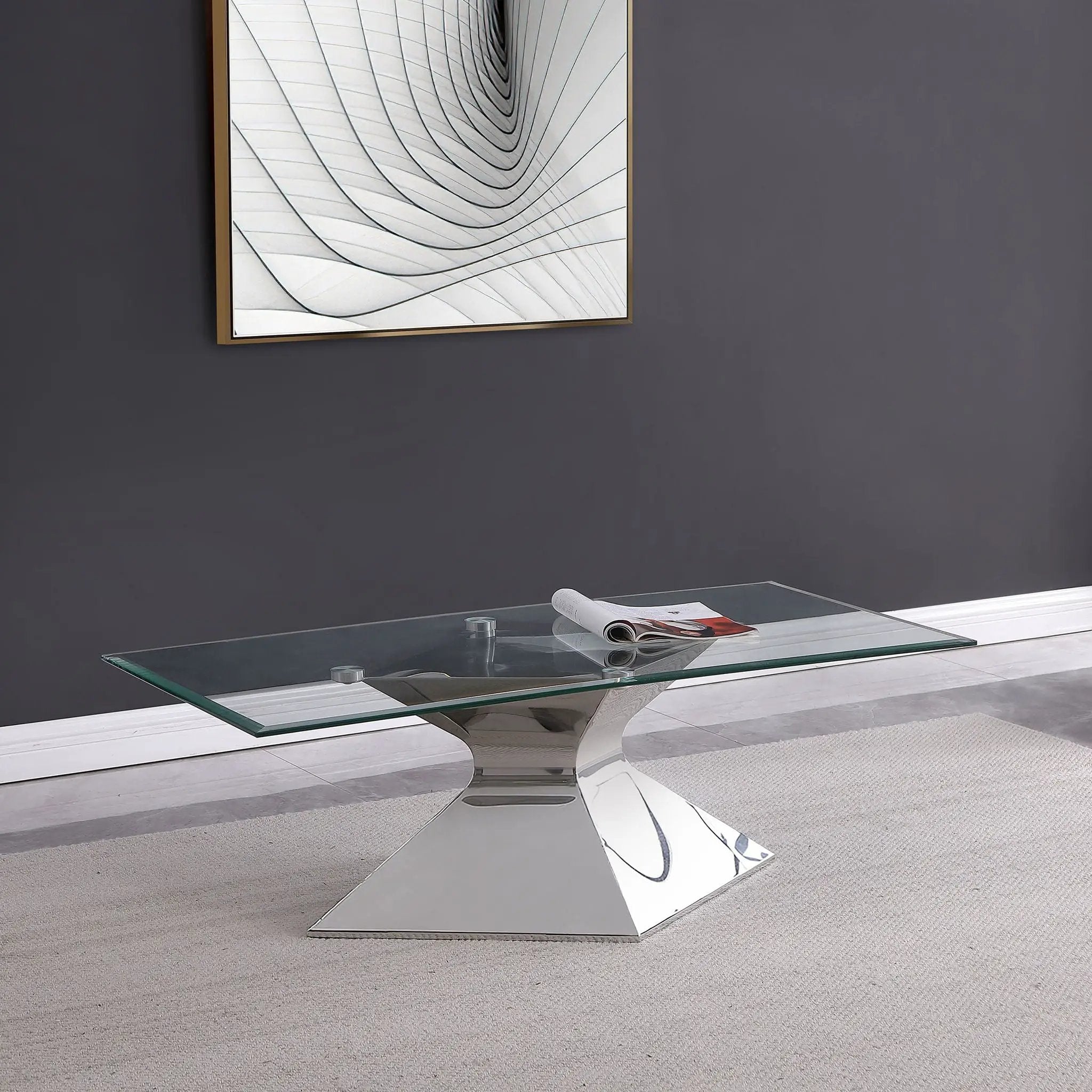 Jenny Glass Top Stainless Steel Coffee Table Chrome by Unique Piece Furniture