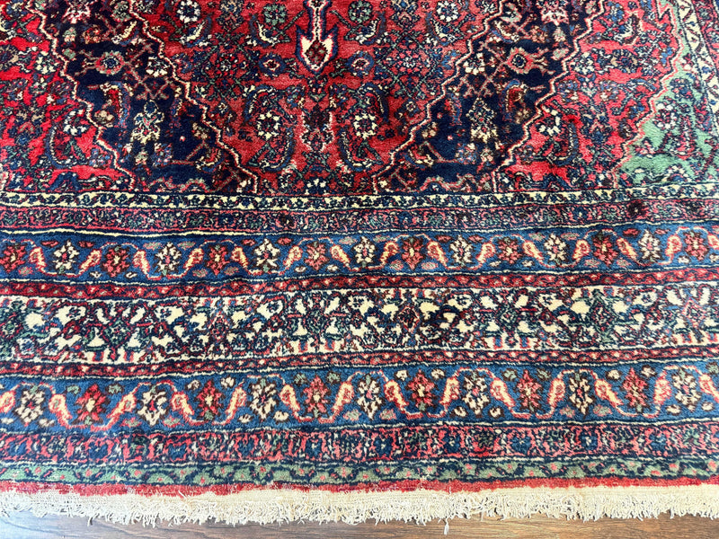 Antique Persian Hamadan Tribal Rug 8x10, Red and Ivory, Medallion Rug, Wool Handmade Carpet by Jewel Rugs