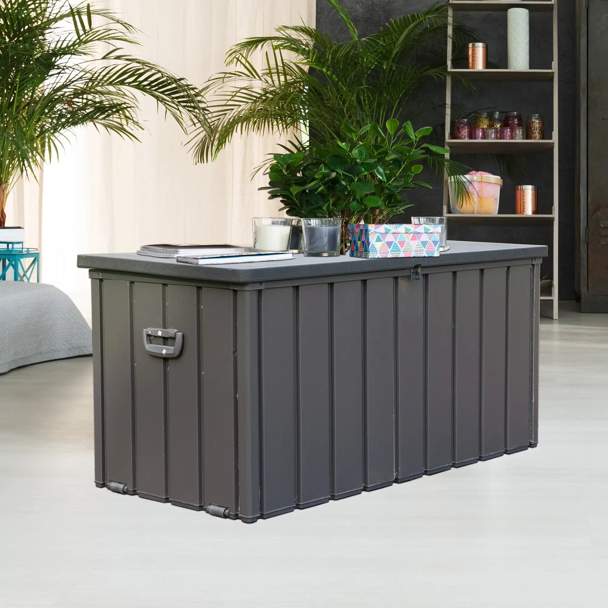 100 Gallon Outdoor Storage Deck Box - Waterproof, Dark Gray by HouseOfZazla