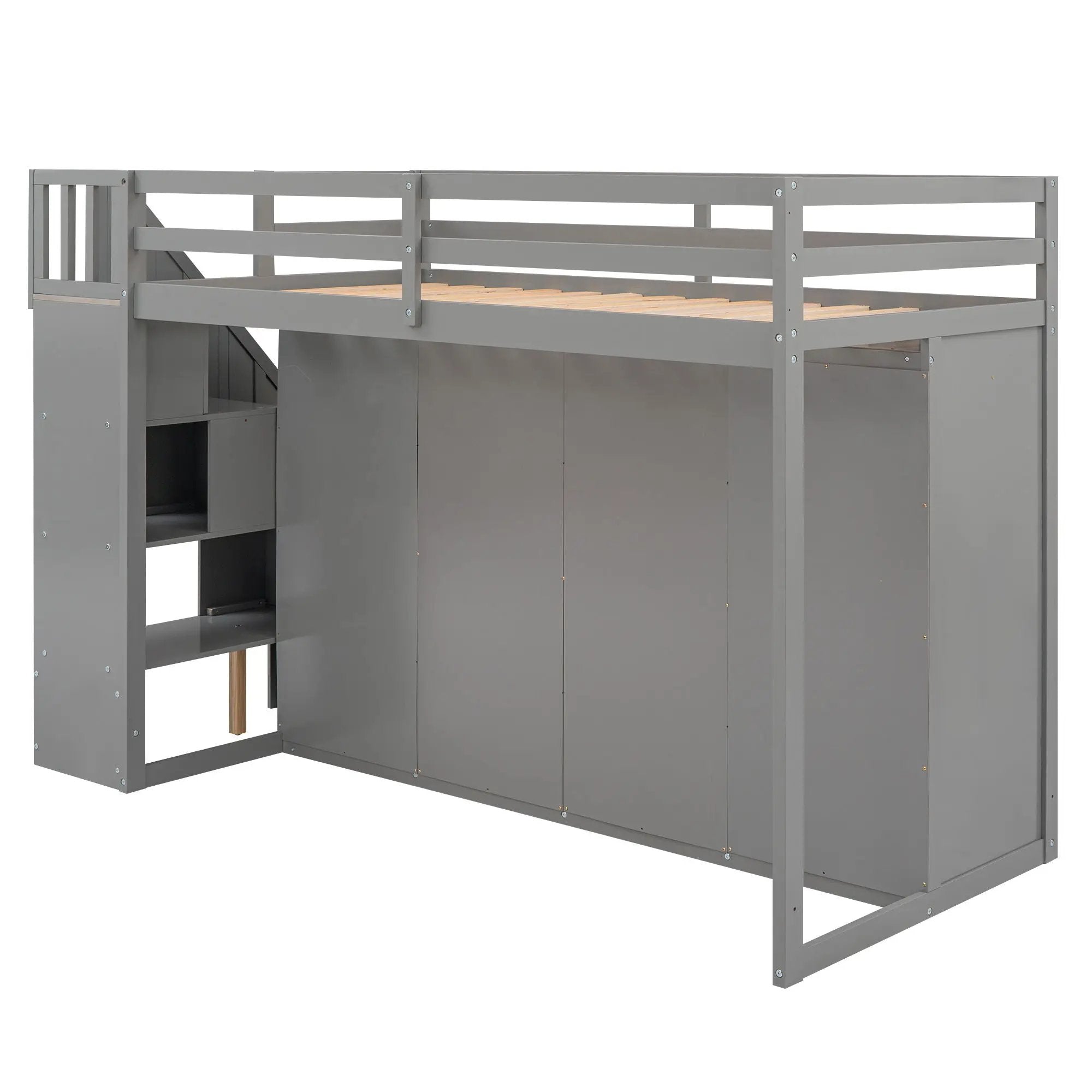 Loft Bed With 3 Shelves, 2 Wardrobes, 2 Drawers, Ladder Storage by HouseOfZazla