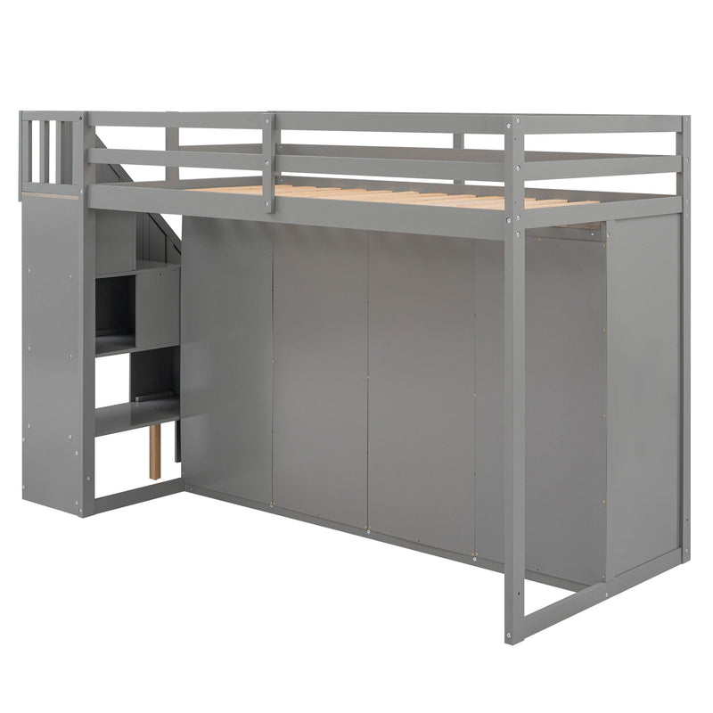 Loft Bed With 3 Shelves, 2 Wardrobes, 2 Drawers, Ladder Storage by HouseOfZazla