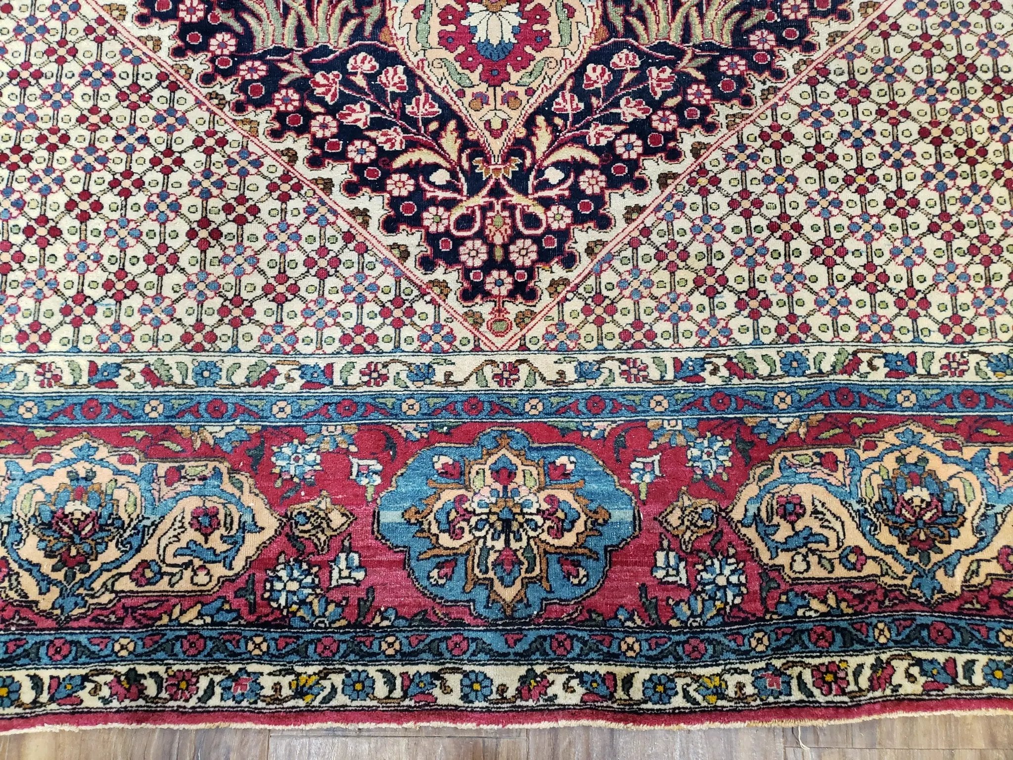 Antique Persian Tehran Rug 5x8, Midnight Blue and Red, Hand-Knotted, Wool by Jewel Rugs