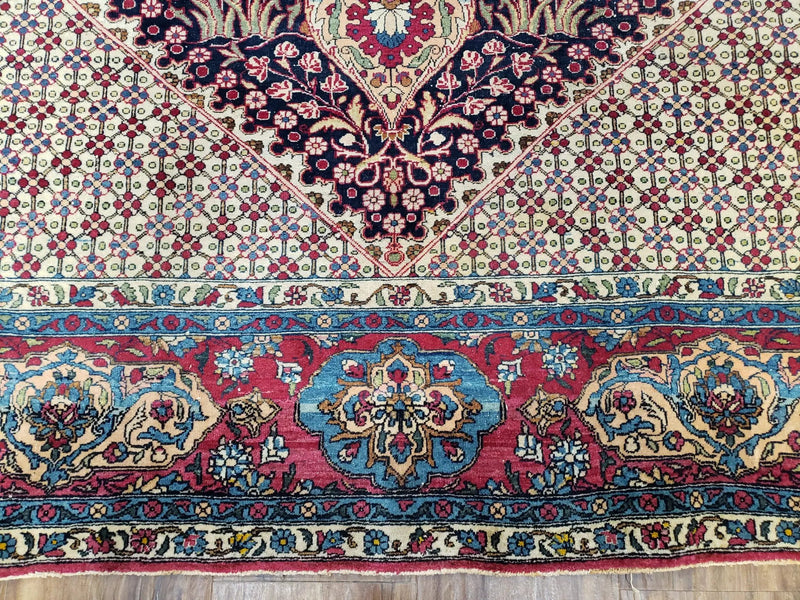 Antique Persian Tehran Rug 5x8, Midnight Blue and Red, Hand-Knotted, Wool by Jewel Rugs