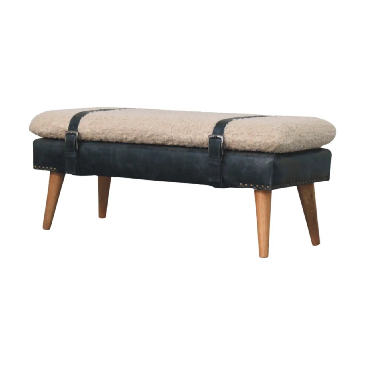 Boucle x Leather Upholstered Bench, Nordic Legs by HouseOfZazla