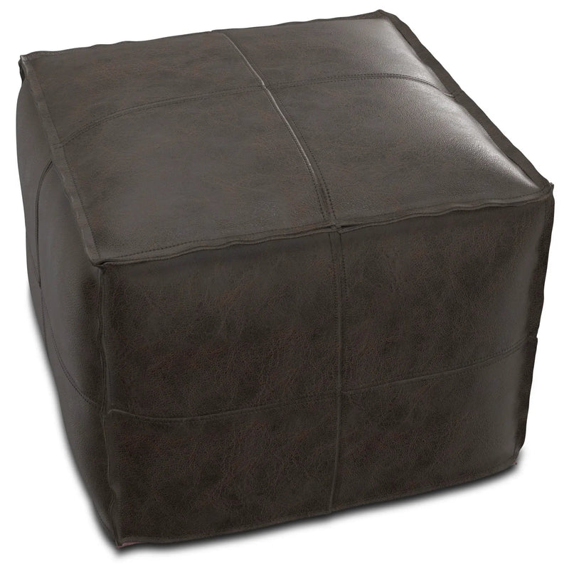 Sheffield - Square Pouf - Distressed Dark Brown by Unique Piece Furniture