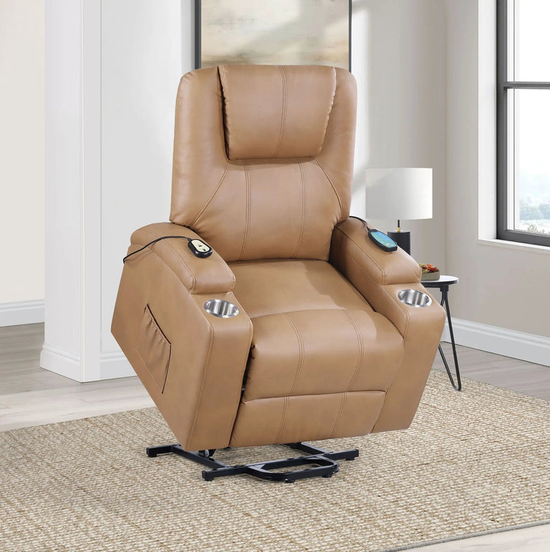 Armstrong Upholstered Power Lift Massage Recliner Camel by Unique Piece Furniture