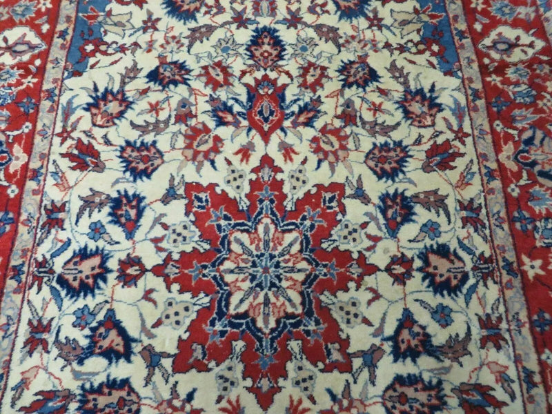 3' X 5' Vintage Handmade Authentic Oriental Floral Medallion Fine Wool Rug Beige Red and Blue Top Quality Veg Dyes by Jewel Rugs