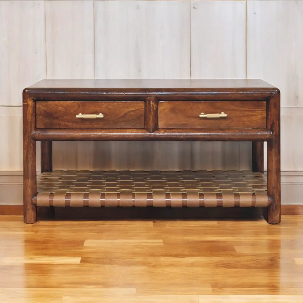 Regency Woven Console Table with 4 Drawers, Open Slot by HouseOfZazla